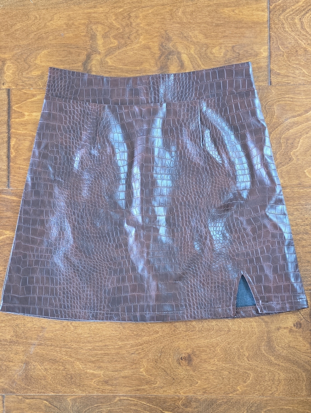 Blue Rain Faux Croc Mini Skirt - Dark Brown